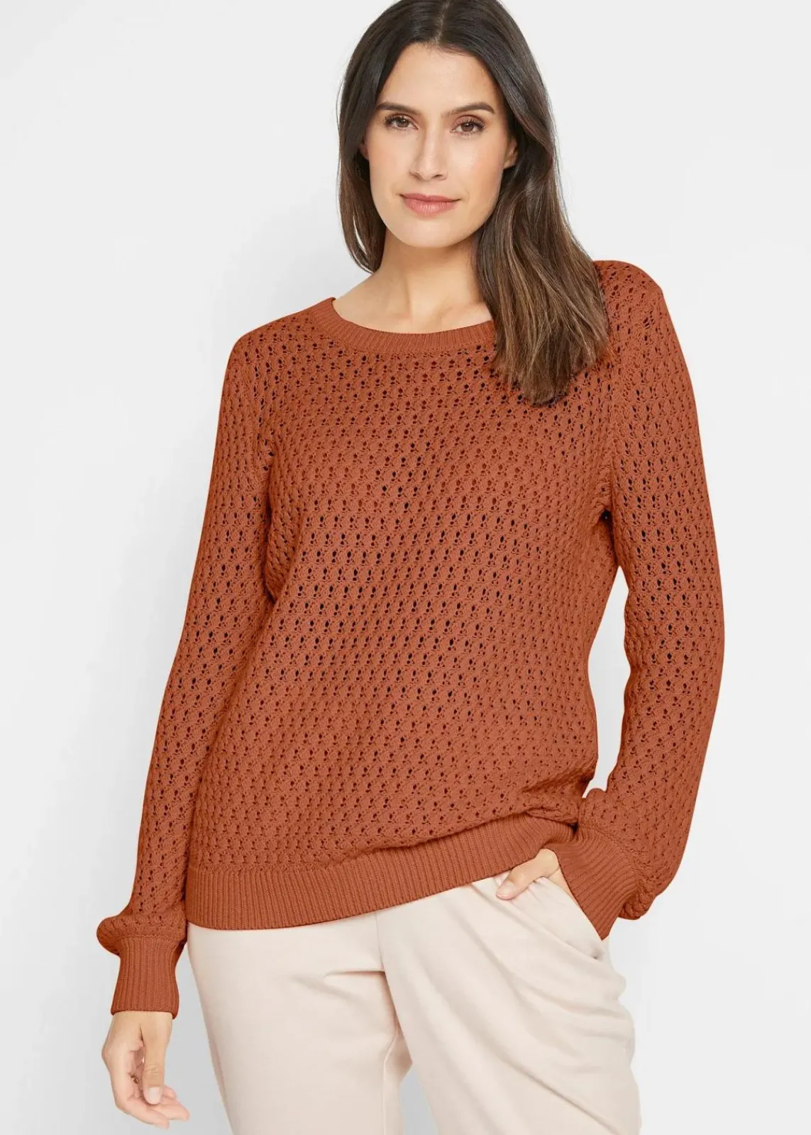 bonprix Pullover & Strickjacken|Strickmode^Pullover mit Strukturstrick aus Baumwollmix orangebraun