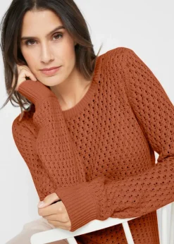 bonprix Pullover & Strickjacken|Strickmode^Pullover mit Strukturstrick aus Baumwollmix orangebraun