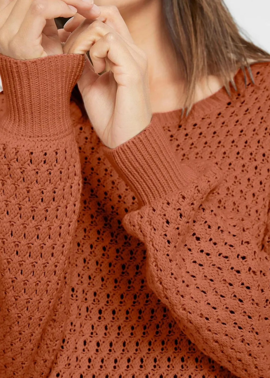bonprix Pullover & Strickjacken|Strickmode^Pullover mit Strukturstrick aus Baumwollmix orangebraun