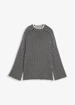 bonprix Bekleidung·Umstandsmode|Bekleidung·Jeans^Pullover mit Turtleneck aus Viskose-Mix schwarz/wollweiß längs gestreift