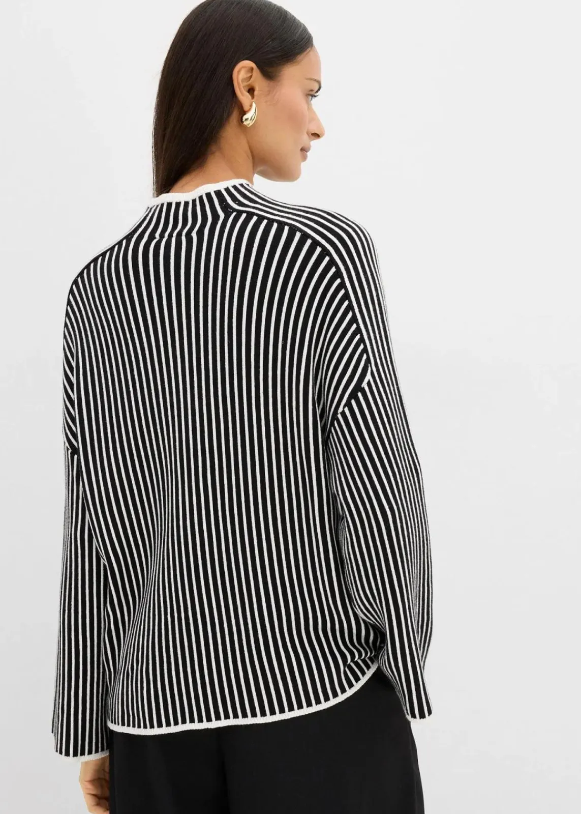 bonprix Bekleidung·Umstandsmode|Bekleidung·Jeans^Pullover mit Turtleneck aus Viskose-Mix schwarz/wollweiß längs gestreift