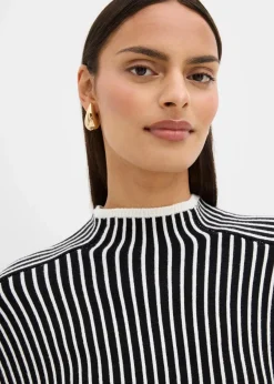 bonprix Bekleidung·Umstandsmode|Bekleidung·Jeans^Pullover mit Turtleneck aus Viskose-Mix schwarz/wollweiß längs gestreift