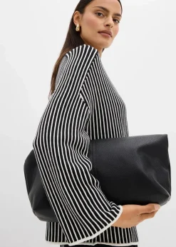 bonprix Bekleidung·Umstandsmode|Bekleidung·Jeans^Pullover mit Turtleneck aus Viskose-Mix schwarz/wollweiß längs gestreift