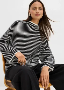 bonprix Bekleidung·Umstandsmode|Bekleidung·Jeans^Pullover mit Turtleneck aus Viskose-Mix schwarz/wollweiß längs gestreift