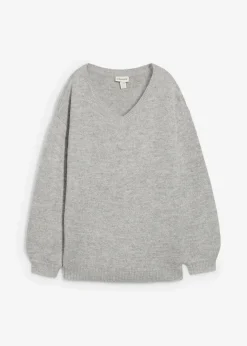 bonprix Pullover & Strickjacken|Basics^Pullover mit V-Ausschnitt hellgrau meliert meliert
