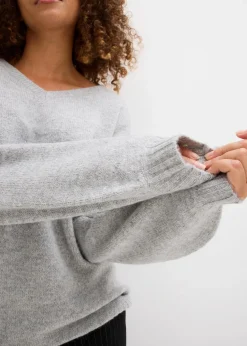 bonprix Pullover & Strickjacken|Basics^Pullover mit V-Ausschnitt hellgrau meliert meliert