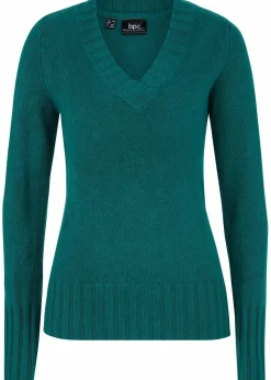 bonprix Strickmode|Pullover & Strickjacken^Pullover mit V-Ausschnitt tiefgrün