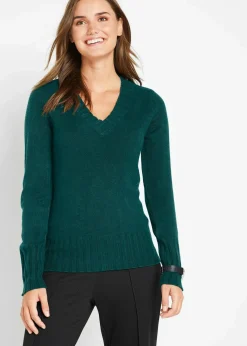 bonprix Strickmode|Pullover & Strickjacken^Pullover mit V-Ausschnitt tiefgrün