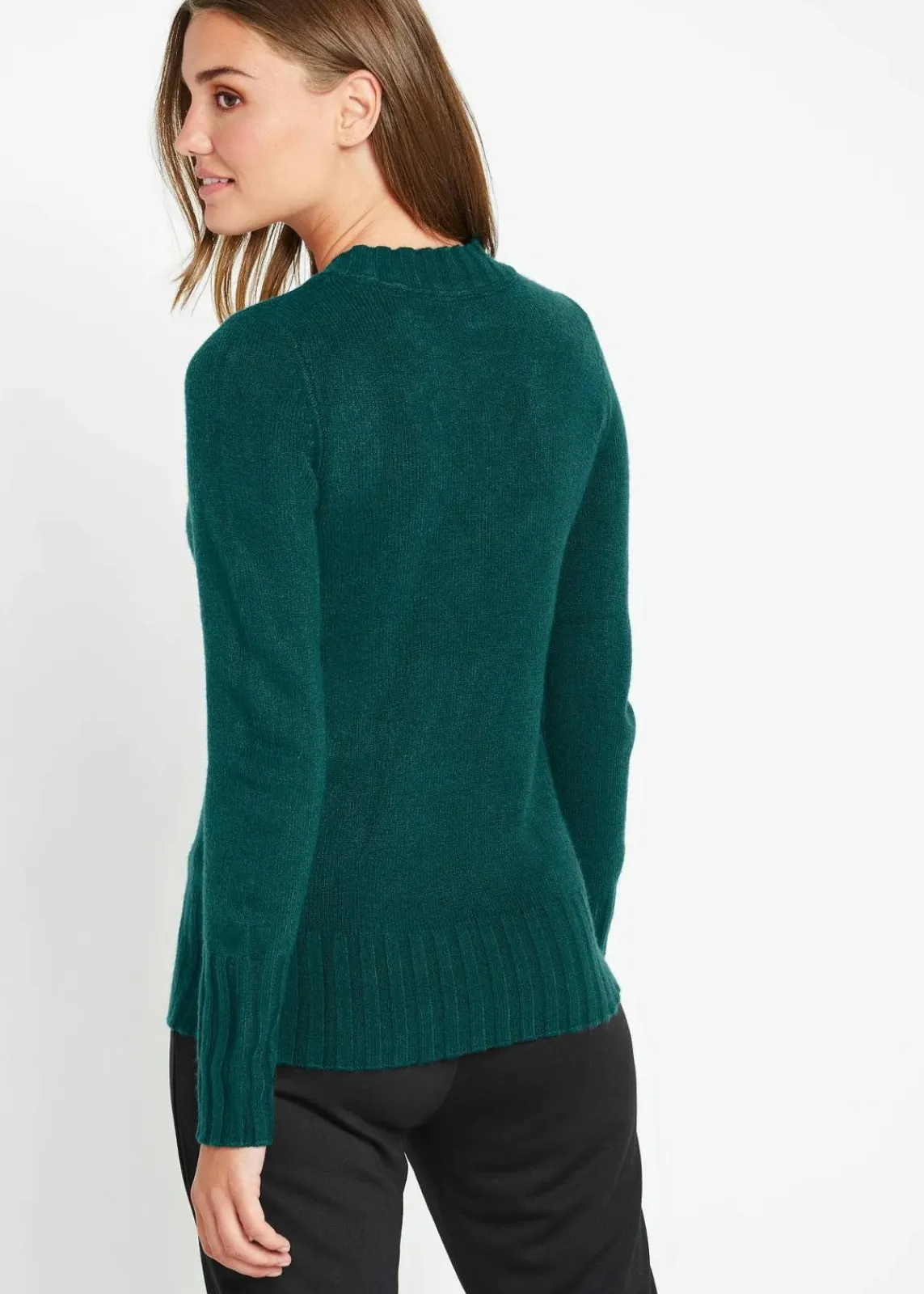 bonprix Strickmode|Pullover & Strickjacken^Pullover mit V-Ausschnitt tiefgrün