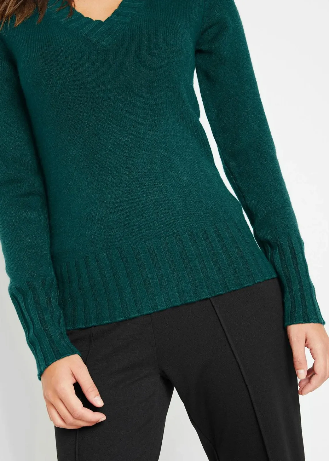 bonprix Strickmode|Pullover & Strickjacken^Pullover mit V-Ausschnitt tiefgrün