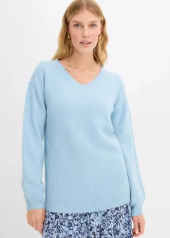 bonprix Bekleidung·Umstandsmode|Bekleidung·Röcke^Pullover mit V-Ausschnitt eisblau meliert