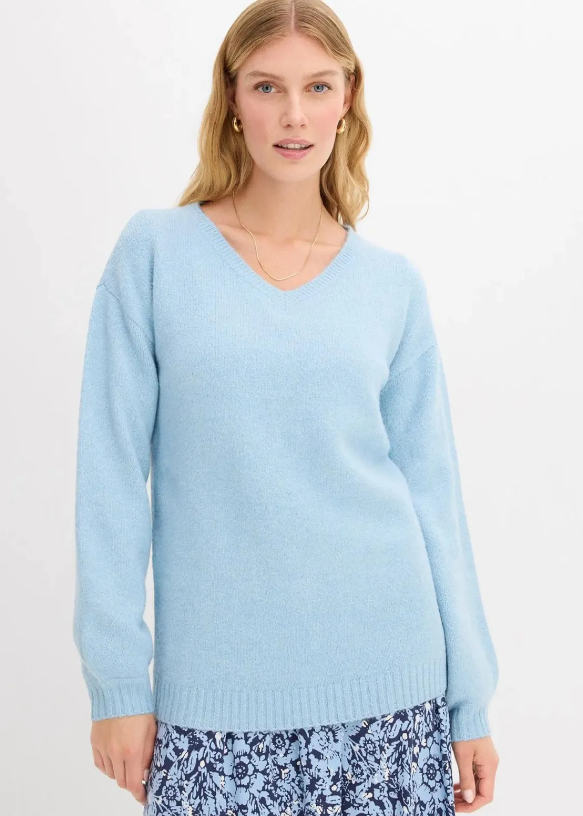 bonprix Bekleidung·Umstandsmode|Bekleidung·Röcke^Pullover mit V-Ausschnitt eisblau meliert