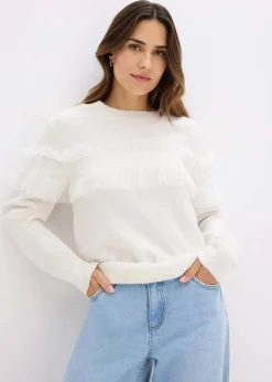 bonprix Bekleidung·Umstandsmode|Bekleidung·Jeans^Pullover mit Volants wollweiß