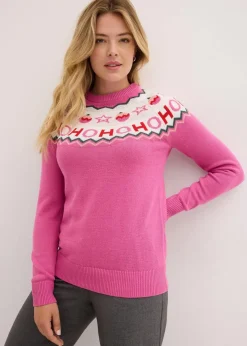 bonprix Bekleidung·Jeans|Bekleidung·Umstandsmode^Pullover mit Weihnachtsmotiv hellfuchsia norwegermuster