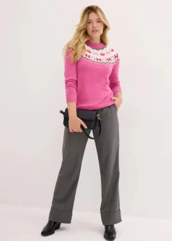 bonprix Bekleidung·Jeans|Bekleidung·Umstandsmode^Pullover mit Weihnachtsmotiv hellfuchsia norwegermuster