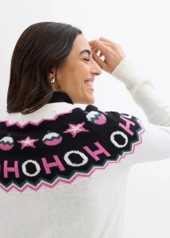 bonprix Pullover & Strickjacken|Strickmode^Pullover mit Weihnachtsmotiv cremeweiß norwegermuster