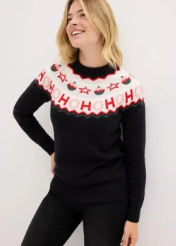 bonprix Pullover & Strickjacken|Strickmode^Pullover mit Weihnachtsmotiv schwarz norwegermuster