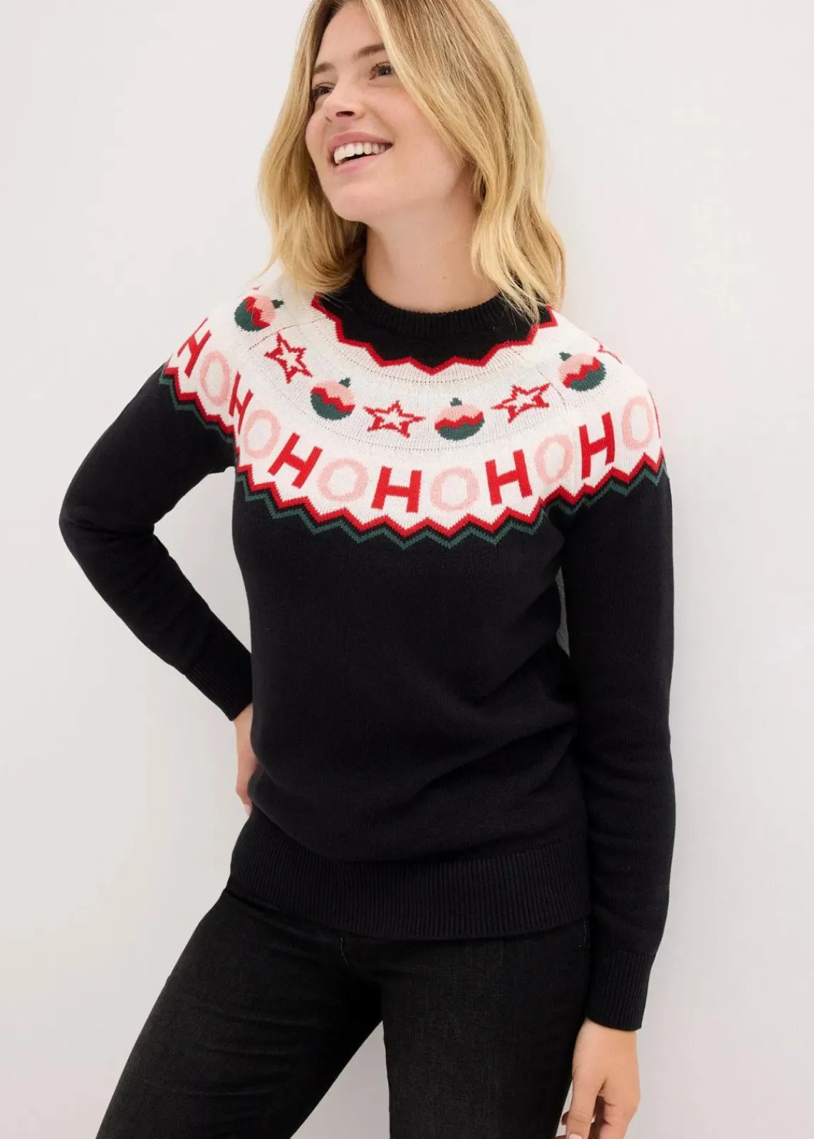 bonprix Pullover & Strickjacken|Strickmode^Pullover mit Weihnachtsmotiv schwarz norwegermuster