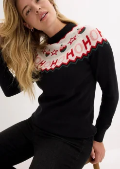 bonprix Pullover & Strickjacken|Strickmode^Pullover mit Weihnachtsmotiv schwarz norwegermuster