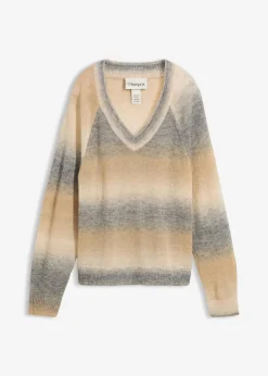 bonprix Strickmode|Pullover & Strickjacken^Pullover mit Wolle und Lurex naturbeige/grau meliert bedruckt