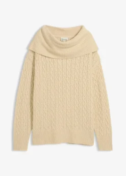bonprix Nachhaltigere Materialien|Pullover & Strickjacken^Pullover mit Zopfmuster hellsand