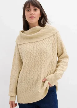 bonprix Nachhaltigere Materialien|Pullover & Strickjacken^Pullover mit Zopfmuster hellsand