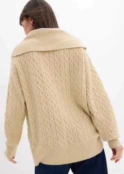 bonprix Nachhaltigere Materialien|Pullover & Strickjacken^Pullover mit Zopfmuster hellsand