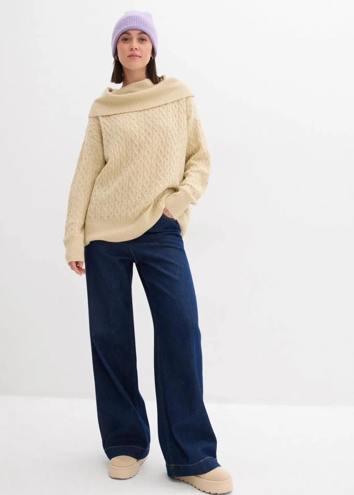 bonprix Nachhaltigere Materialien|Pullover & Strickjacken^Pullover mit Zopfmuster hellsand