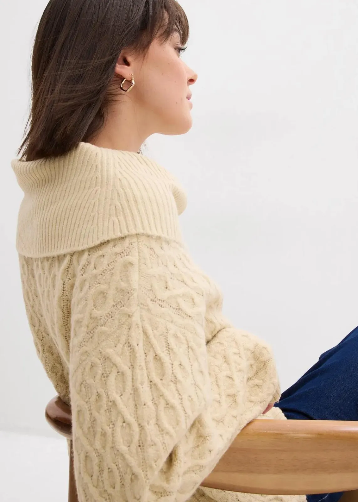bonprix Nachhaltigere Materialien|Pullover & Strickjacken^Pullover mit Zopfmuster hellsand