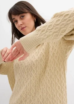 bonprix Nachhaltigere Materialien|Pullover & Strickjacken^Pullover mit Zopfmuster hellsand