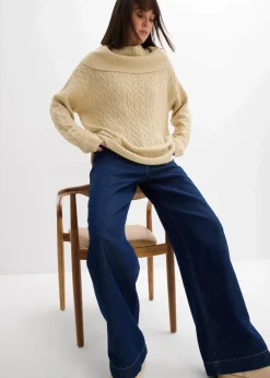 bonprix Nachhaltigere Materialien|Pullover & Strickjacken^Pullover mit Zopfmuster hellsand