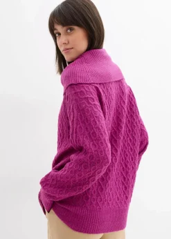 bonprix Bekleidung·Umstandsmode|Bekleidung·Jeans^Pullover mit Zopfmuster dunkelfuchsia