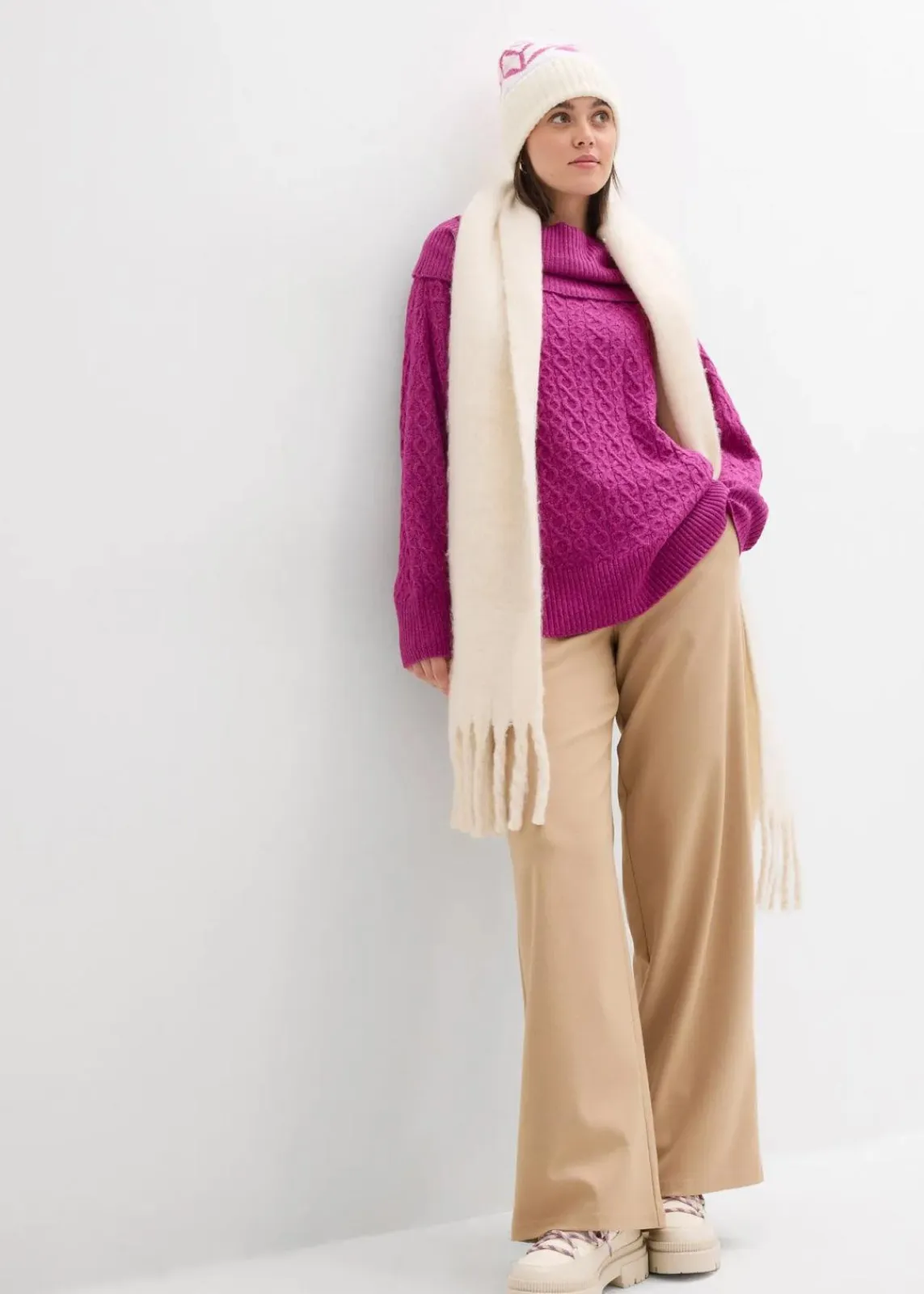 bonprix Bekleidung·Umstandsmode|Bekleidung·Jeans^Pullover mit Zopfmuster dunkelfuchsia