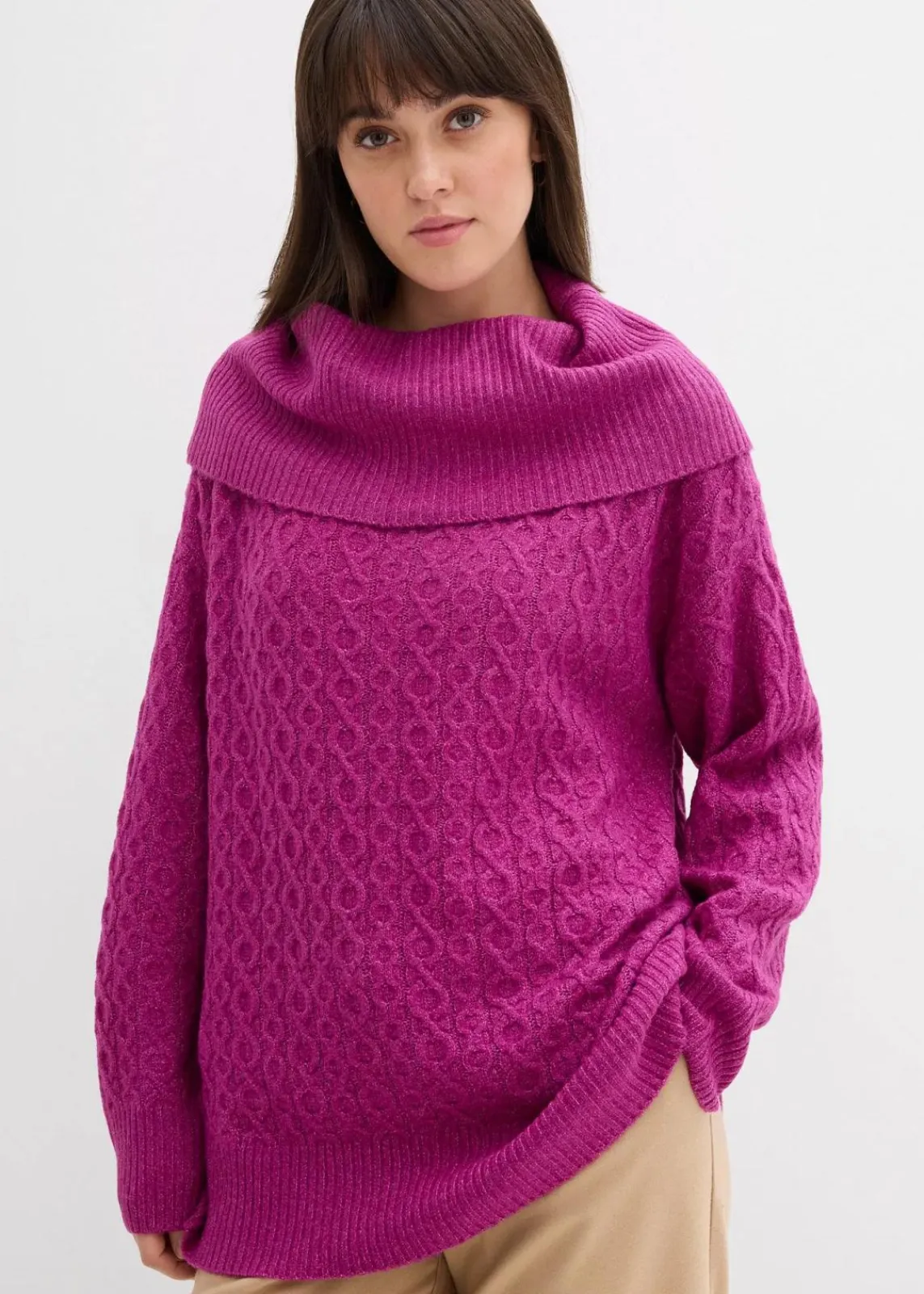 bonprix Bekleidung·Umstandsmode|Bekleidung·Jeans^Pullover mit Zopfmuster dunkelfuchsia