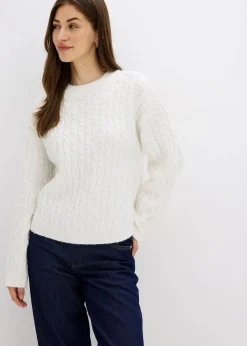 bonprix Bekleidung·Umstandsmode|Bekleidung·Jeans^Pullover mit Zopfmuster wollweiß