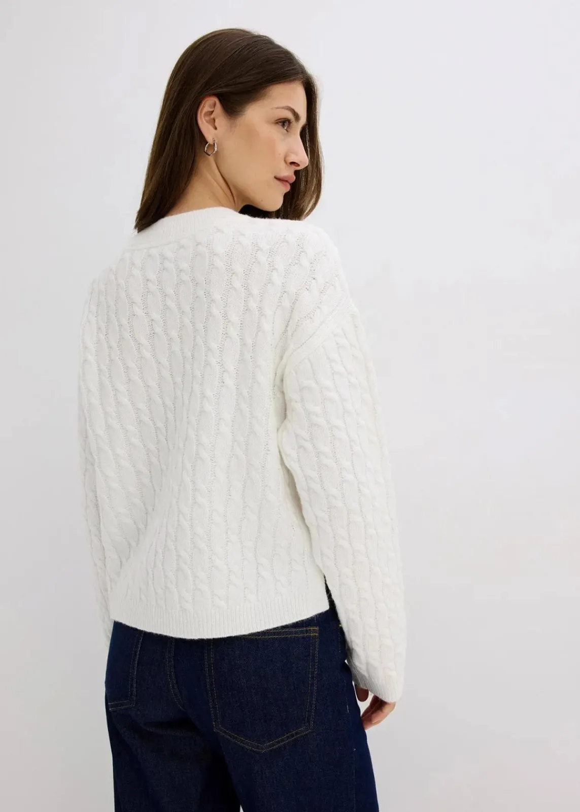 bonprix Bekleidung·Umstandsmode|Bekleidung·Jeans^Pullover mit Zopfmuster wollweiß