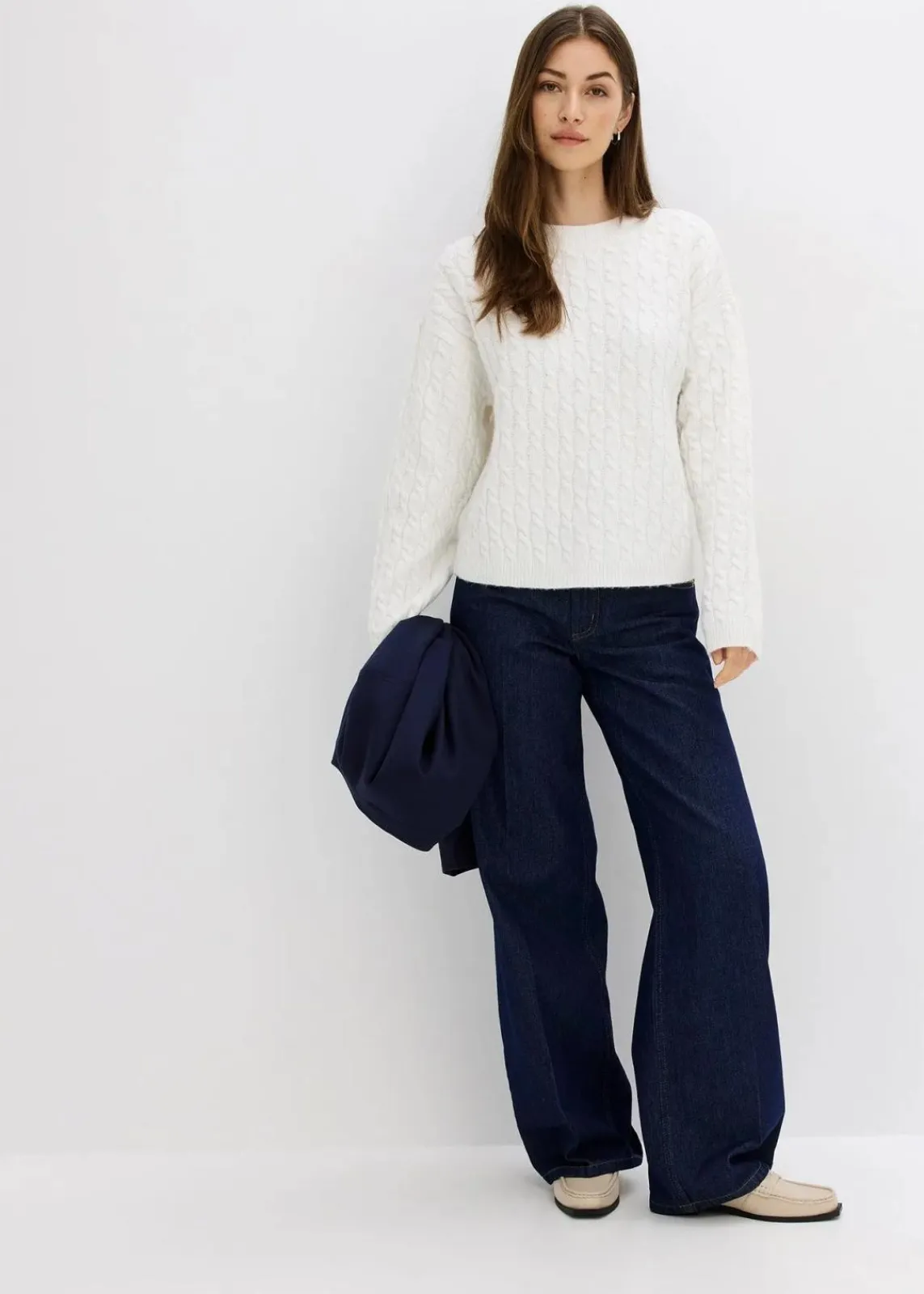 bonprix Bekleidung·Umstandsmode|Bekleidung·Jeans^Pullover mit Zopfmuster wollweiß