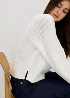 bonprix Bekleidung·Umstandsmode|Bekleidung·Jeans^Pullover mit Zopfmuster wollweiß