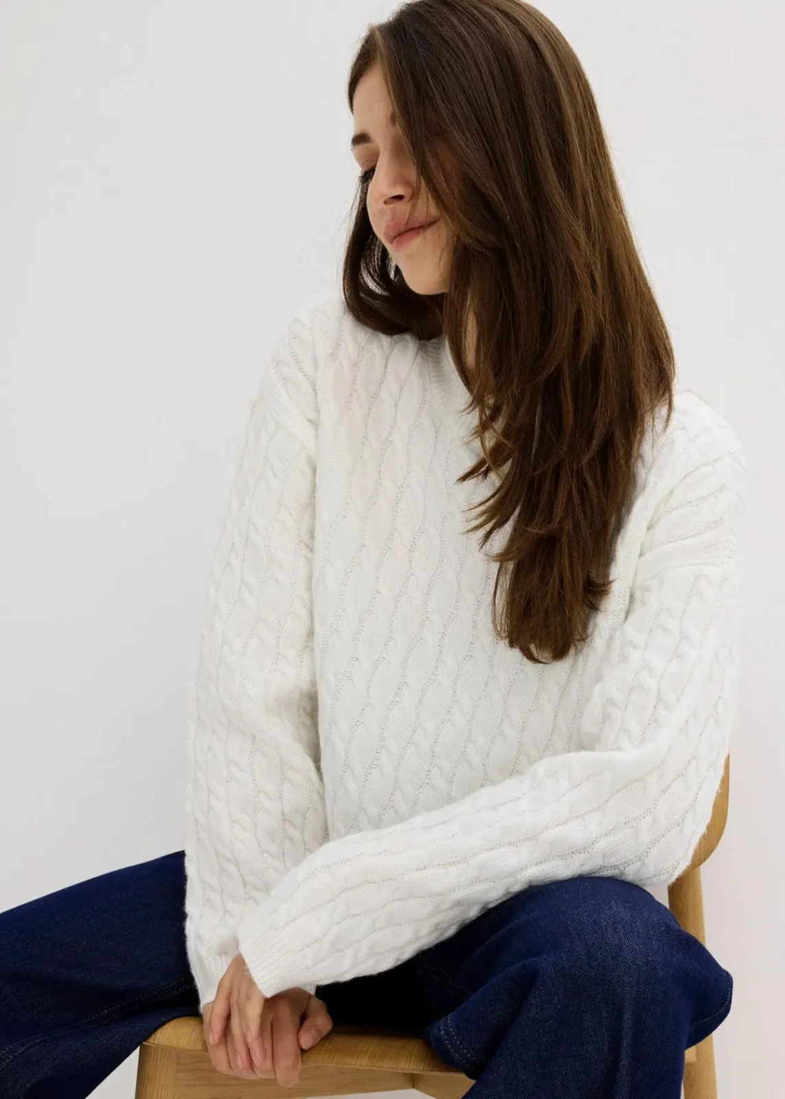 bonprix Bekleidung·Umstandsmode|Bekleidung·Jeans^Pullover mit Zopfmuster wollweiß