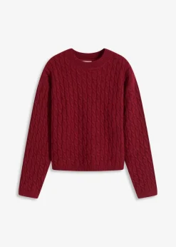 bonprix Pullover & Strickjacken|Strickmode^Pullover mit Zopfmuster pflaumenrot
