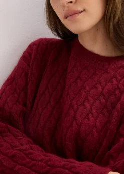 bonprix Pullover & Strickjacken|Strickmode^Pullover mit Zopfmuster pflaumenrot