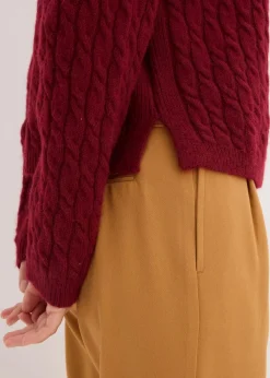bonprix Pullover & Strickjacken|Strickmode^Pullover mit Zopfmuster pflaumenrot