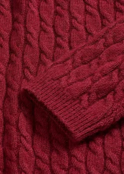 bonprix Pullover & Strickjacken|Strickmode^Pullover mit Zopfmuster pflaumenrot