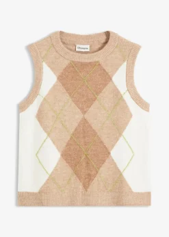 bonprix Pullover & Strickjacken|Strickmode^Pullunder latte macchiato/cremeweiß graphisch