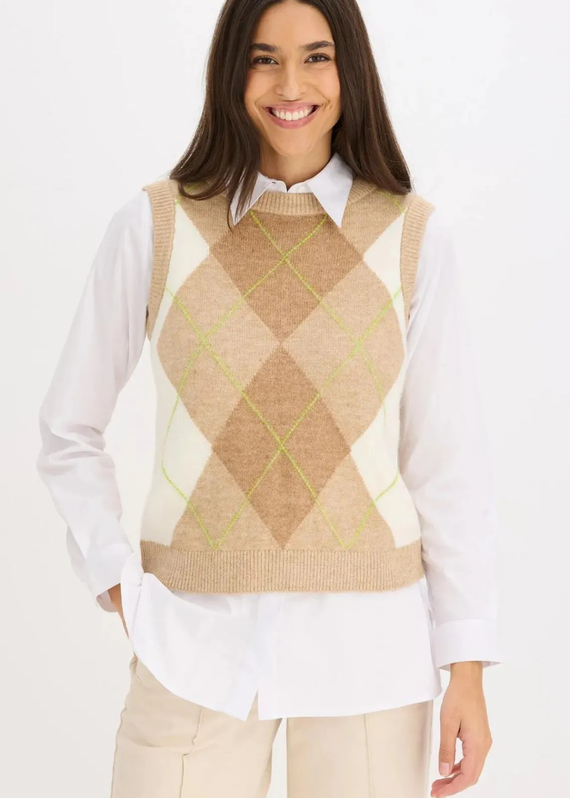 bonprix Pullover & Strickjacken|Strickmode^Pullunder latte macchiato/cremeweiß graphisch