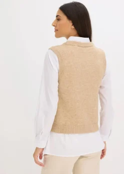 bonprix Pullover & Strickjacken|Strickmode^Pullunder latte macchiato/cremeweiß graphisch