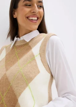 bonprix Pullover & Strickjacken|Strickmode^Pullunder latte macchiato/cremeweiß graphisch