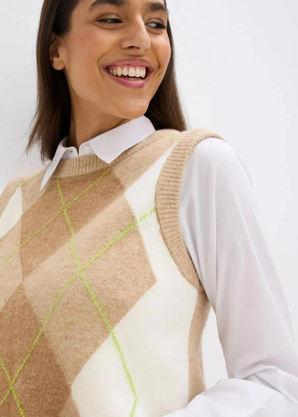 bonprix Pullover & Strickjacken|Strickmode^Pullunder latte macchiato/cremeweiß graphisch