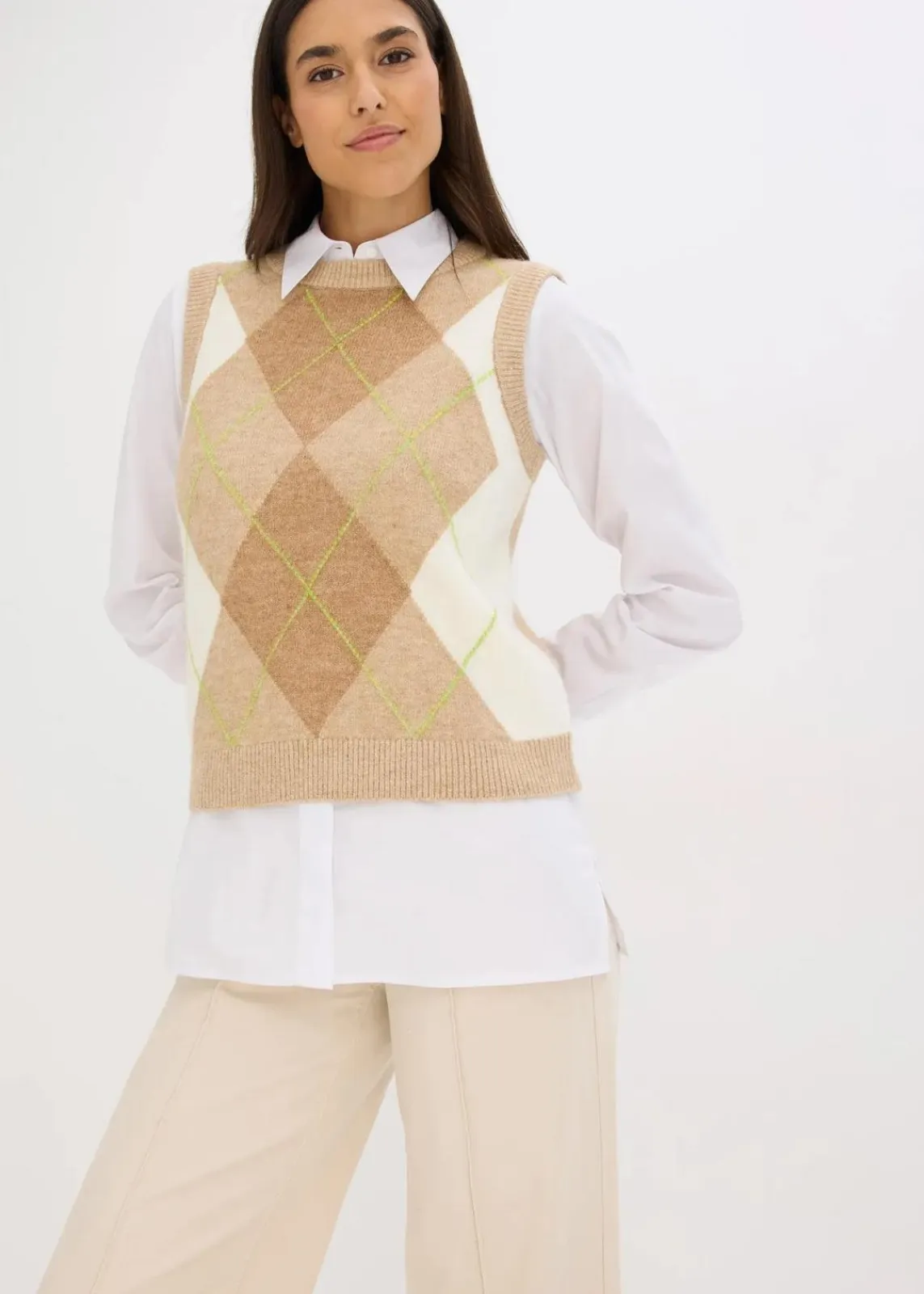 bonprix Pullover & Strickjacken|Strickmode^Pullunder latte macchiato/cremeweiß graphisch