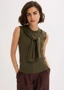 bonprix Pullover & Strickjacken|Strickmode^Pullunder aus Baumwolle dunkeloliv